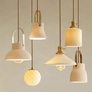 Japanese Simple Styled Light-transmitting Porcelain Chandelier