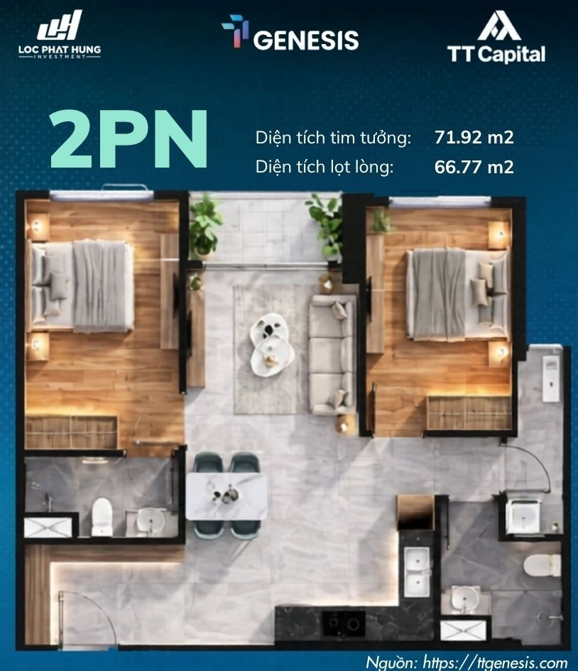 Chi tiết thiết kế layout các loại căn hộ từ 1 phòng ngủ đến 3 phòng ngủ tại dự án TT Genesis Nhà Bè