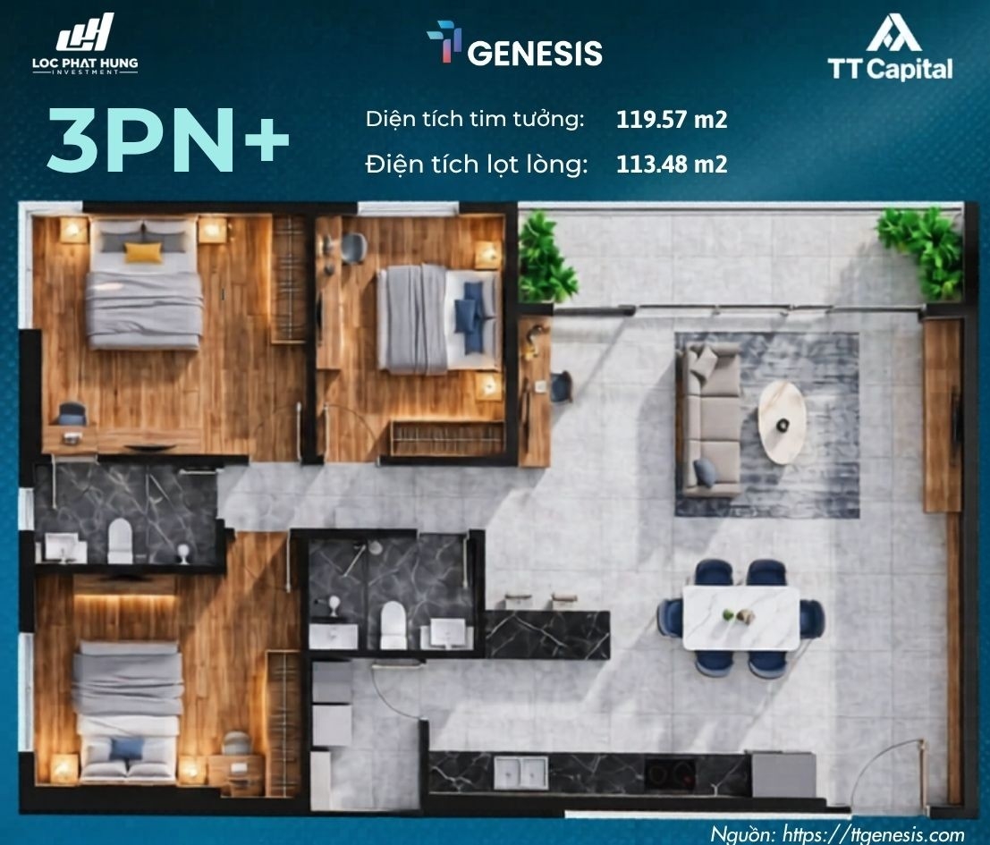 Chi tiết thiết kế layout các loại căn hộ từ 1 phòng ngủ đến 3 phòng ngủ tại dự án TT Genesis Nhà Bè