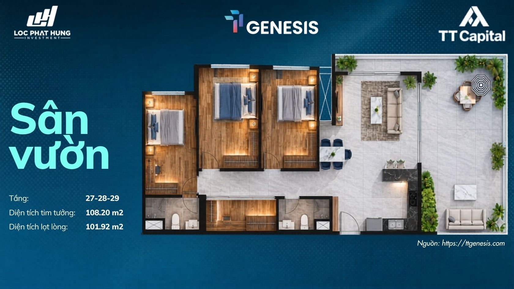 Chi tiết thiết kế layout các loại căn hộ từ 1 phòng ngủ đến 3 phòng ngủ tại dự án TT Genesis Nhà Bè