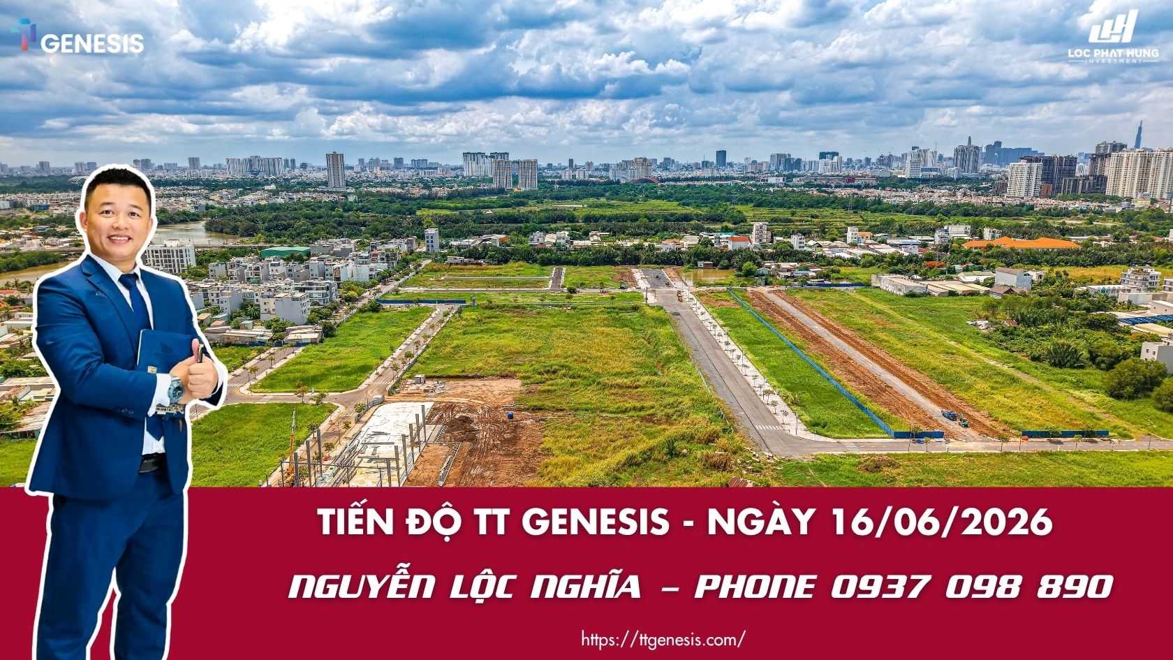Hình ảnh thực tế tiến độ san lấp mặt bằng và khu vực nhà mẫu đang thi công tại dự án TT Genesis ngày 16/06/2026