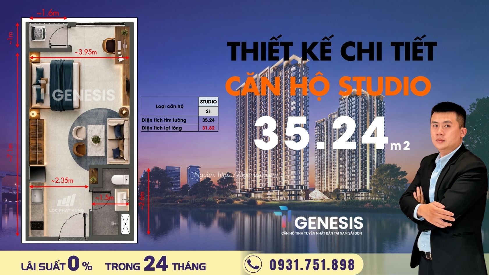 Thiết kế chi tiết căn hộ Studio TT Genesis